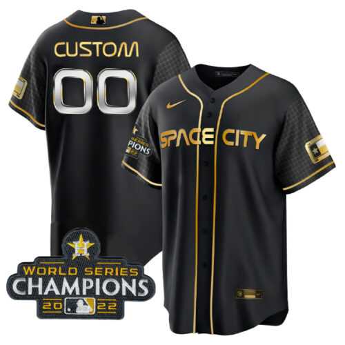 Mens Houston Astros Active Player Custom Black Gold 2022 World Series Stitched Baseball Jersey